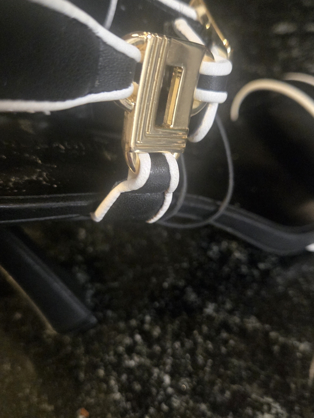 Karl Lagerfeld Black Heels with White Trim and Gold Buckles - Picture 9 of 9